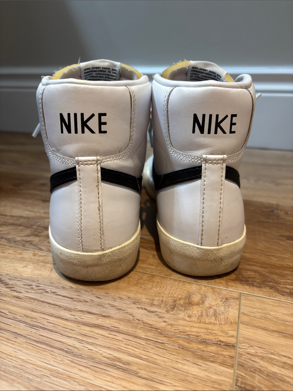 Nike Women’s White High-Top Sneakers with Black Swoosh and Beige Accents - Picture 3 of 4